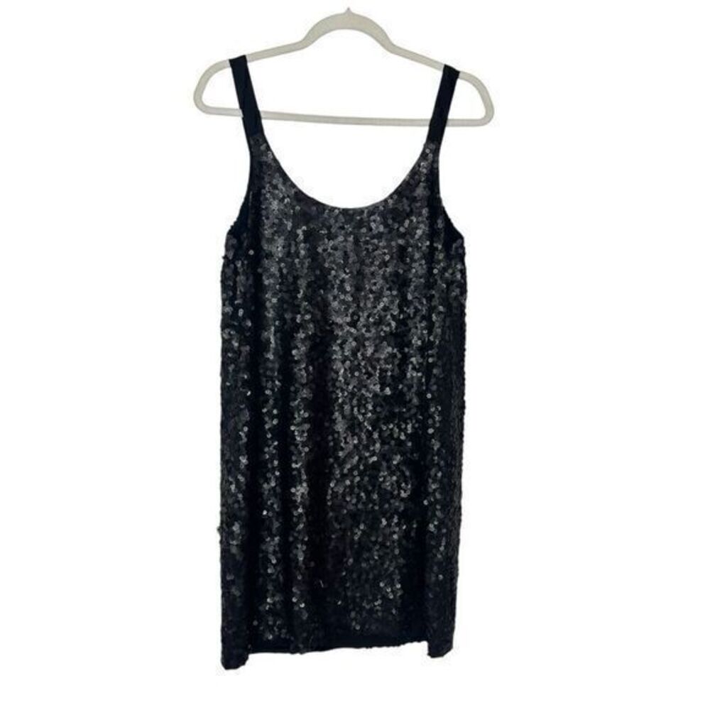 NWT Theory Sequin Mini Dress Womens 10 Black Silk Shift Sleeveless Cocktail Tank